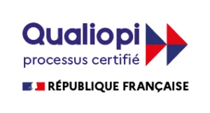 logo blanc et rouge Qualiopi